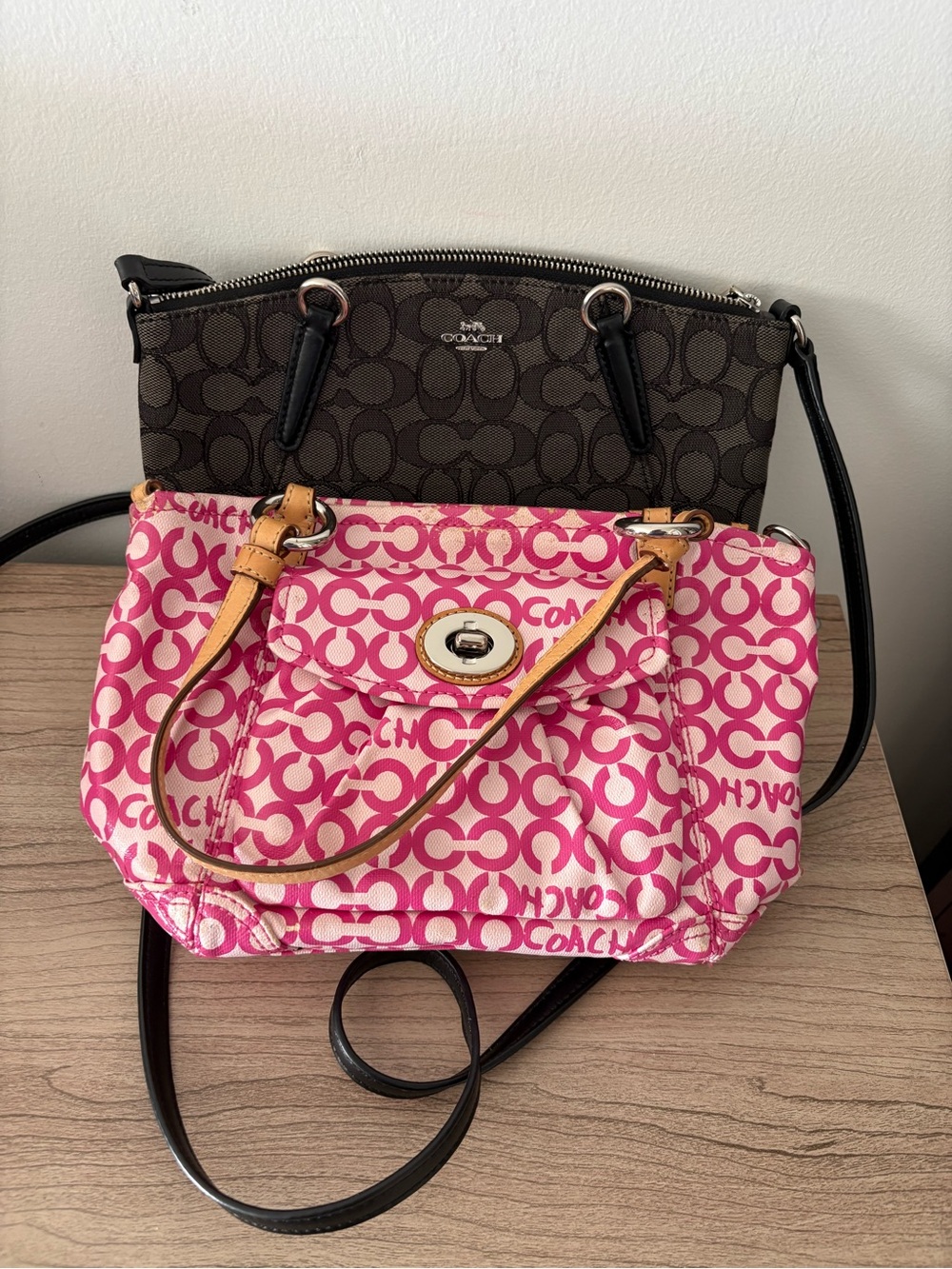 Coach Pink and Brown Signature Canvas Crossbody Bags